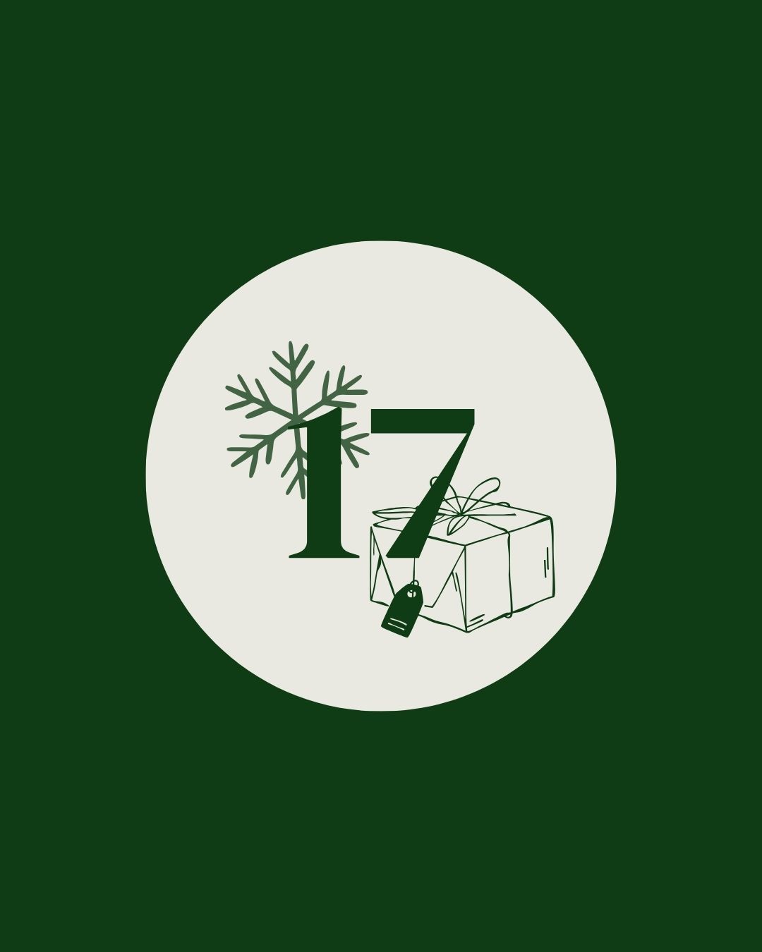 Tür 17 Grüner und weißer Kreis mit einer Zahl und einem Geschenkbox-Symbol