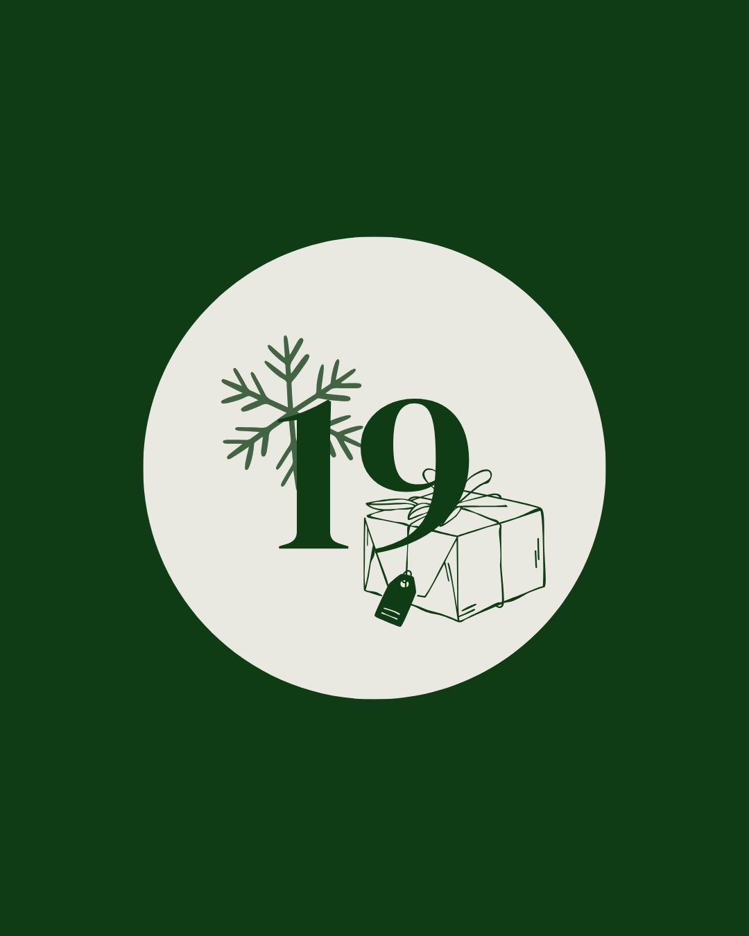 Tür 19 Grüner und weißer Kreis mit einer Zahl und einer Geschenkbox