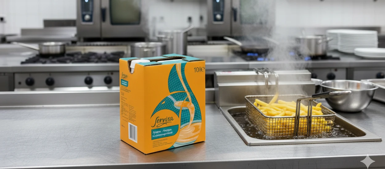 Eine Box mit Lebensmitteln auf einer Küchenarbeitsplatte.