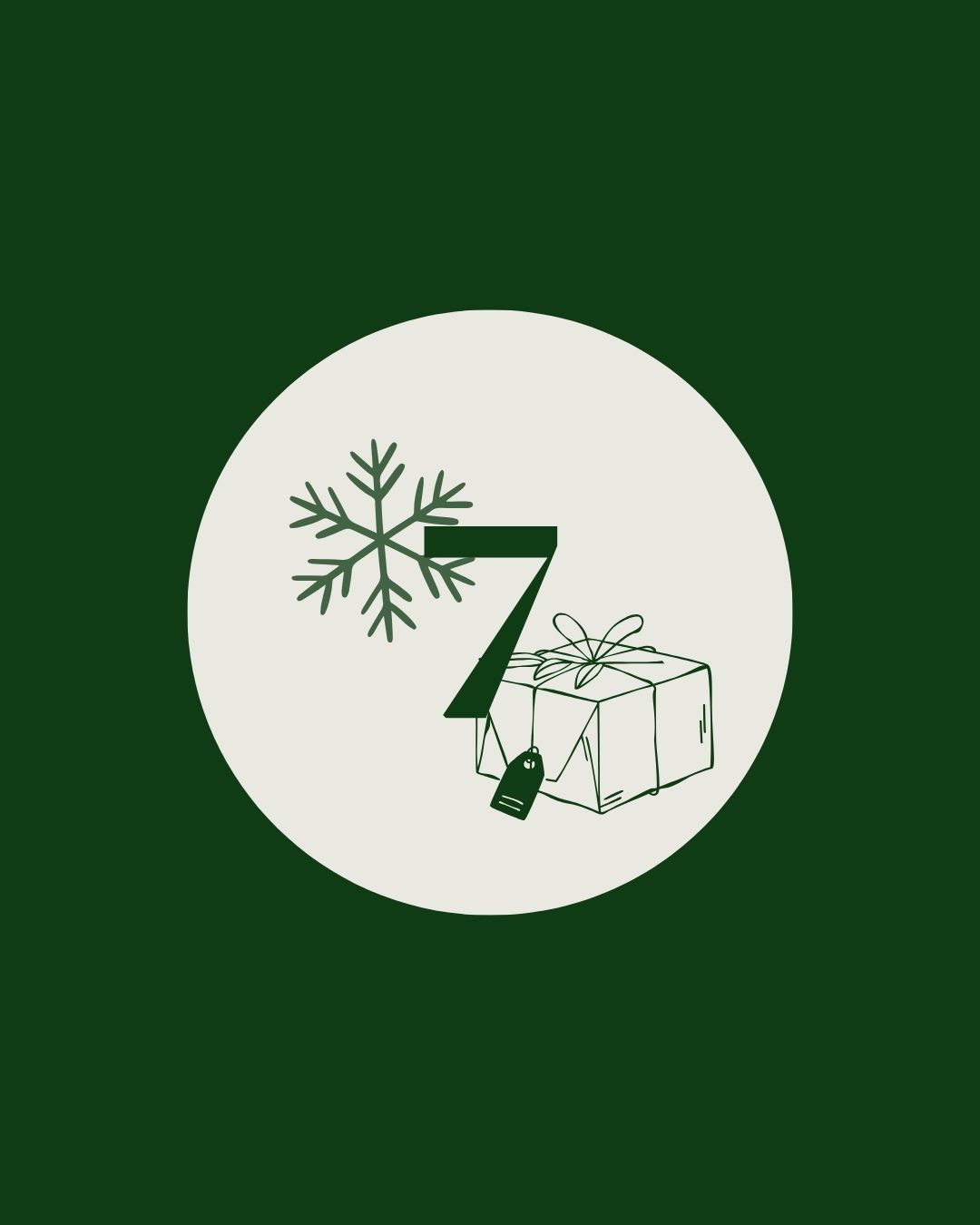 Tür 7 Grüner und weißer Kreis mit Geschenkbox und Schneeflocke