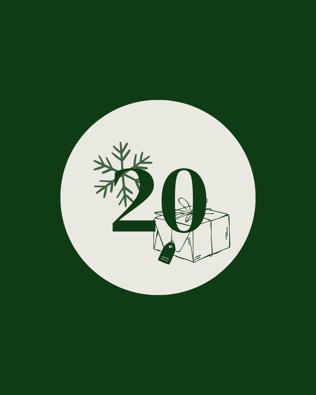 Tür 20 Grüner und weißer Kreis mit einer Zahl und einem Geschenkbox-Symbol