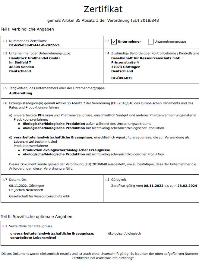 2022 Bio Zertifikat