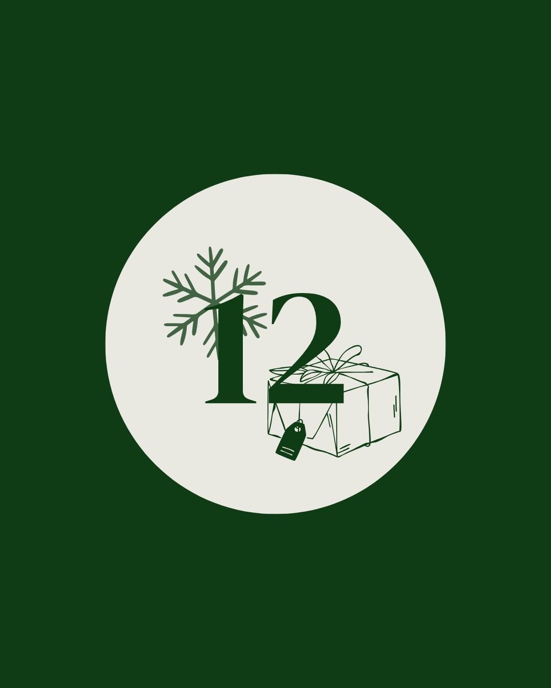 Tür 12 Grüner und weißer Kreis mit einer Zahl und einer Geschenkbox